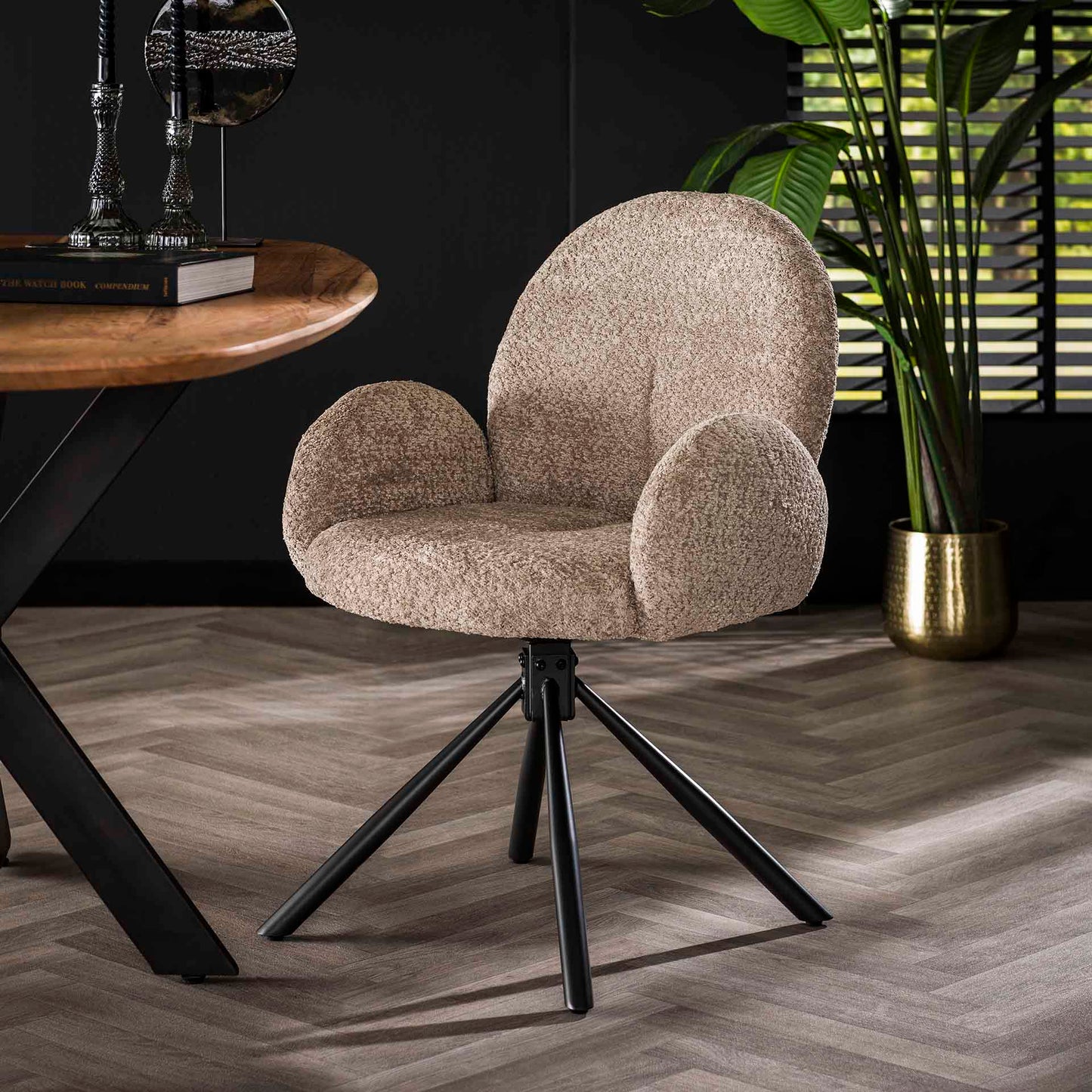 Janssen Lima Bouclé — Beige Draaibare Eetkamerstoel